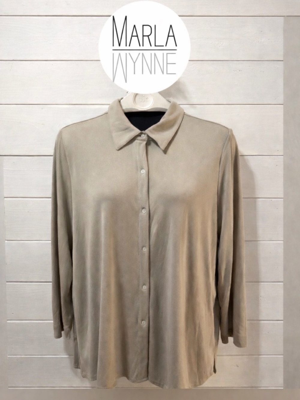 MARLA WYNNE Beige Taupe Button-Front Tunic Chemisier – Size US 3X